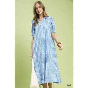 NEW STYLE USA gingham midi dress in blue